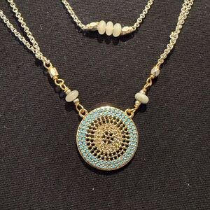 Gold and Blue Evil Eye Pendant Necklace